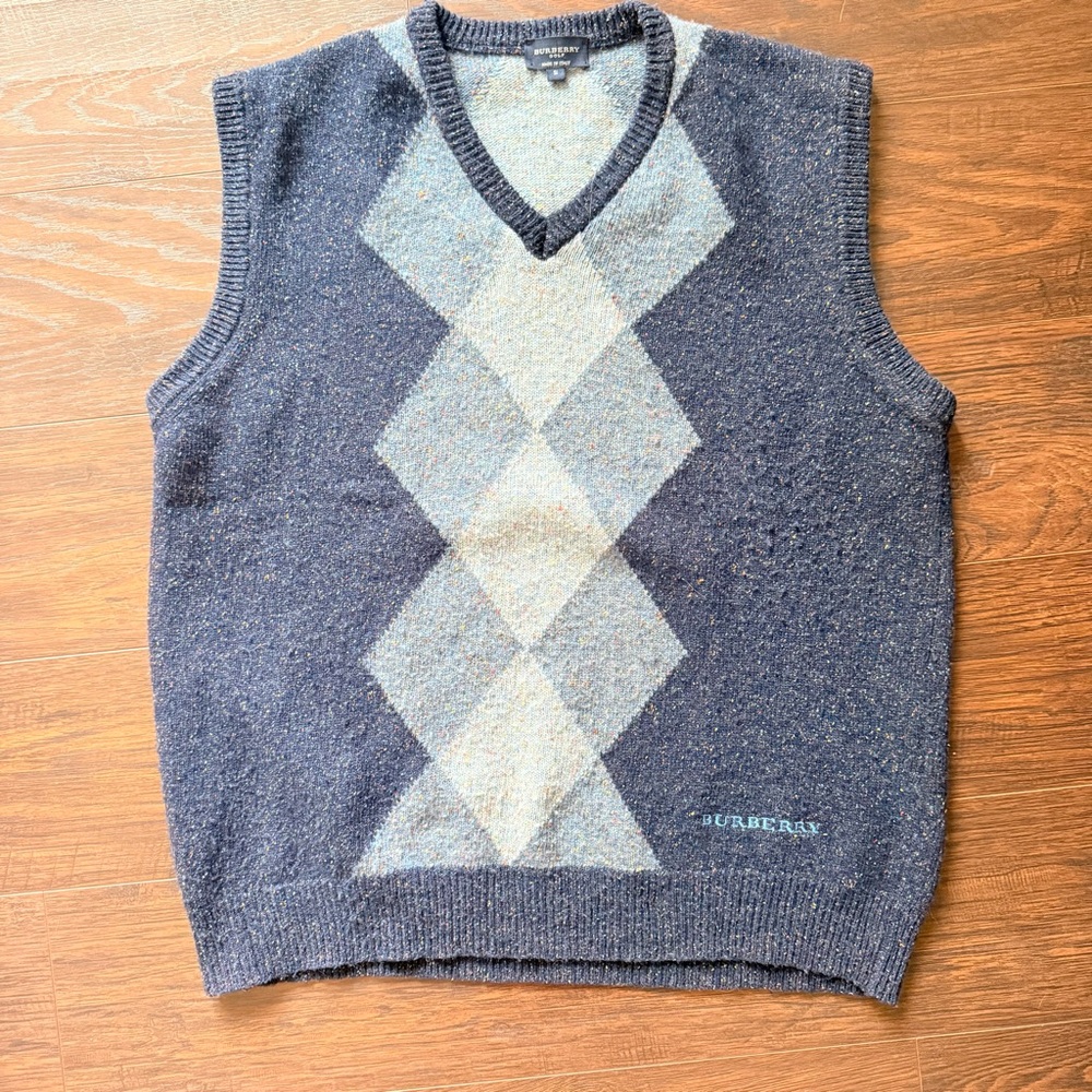 Burberry Golf Blue Argyle Men's Sweater Vest